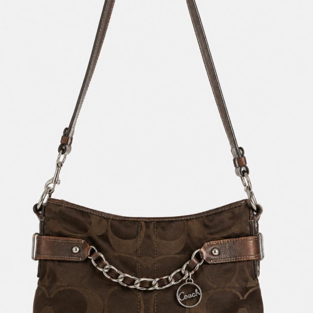 Coach brown Signature jacquard shoulder bag, Coach Chain Duffle F19730